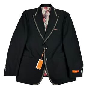 Tallia Mens Slim Fit Studded Trim Sport Coat Black 42R